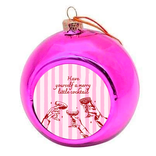 Pink Merry Little Cocktail Festive Illustration - colourful christmas bauble by EZbie
