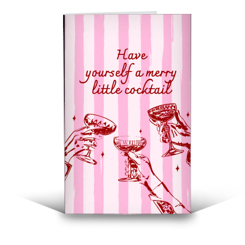 Pink Merry Little Cocktail Festive Illustration - funny greeting card by EZbie