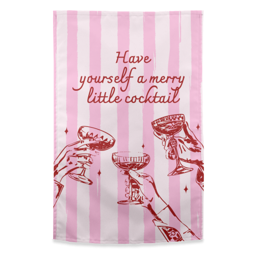 Pink Merry Little Cocktail Festive Illustration - funny tea towel by EZbie