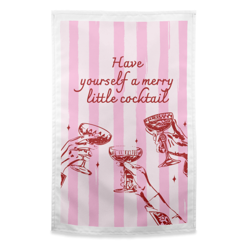 Pink Merry Little Cocktail Festive Illustration - funny tea towel by EZbie