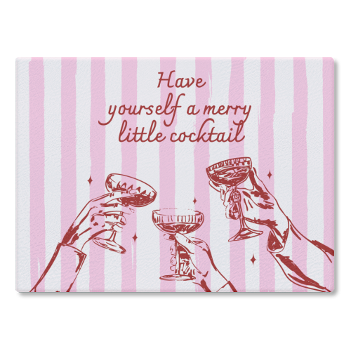 Pink Merry Little Cocktail Festive Illustration - glass chopping board by EZbie