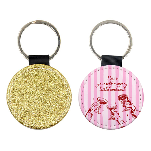 Pink Merry Little Cocktail Festive Illustration - keyring by EZbie