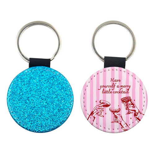 Pink Merry Little Cocktail Festive Illustration - keyring by EZbie