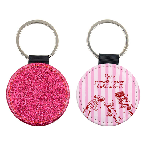Pink Merry Little Cocktail Festive Illustration - keyring by EZbie