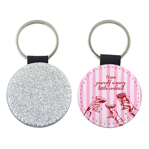 Pink Merry Little Cocktail Festive Illustration - keyring by EZbie