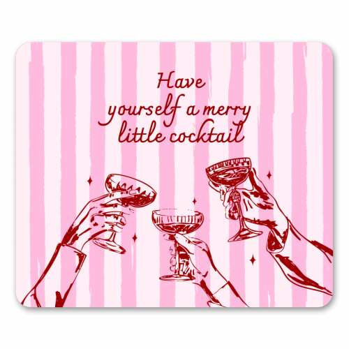Pink Merry Little Cocktail Festive Illustration - mouse mat by EZbie