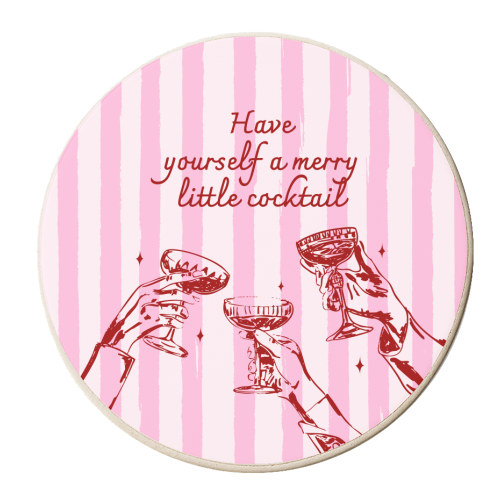 Pink Merry Little Cocktail Festive Illustration - personalised beer coaster by EZbie