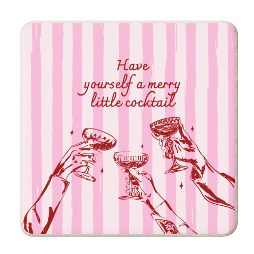 Pink Merry Little Cocktail Festive Illustration - personalised beer coaster by EZbie