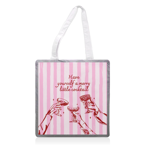 Pink Merry Little Cocktail Festive Illustration - printed canvas tote bag by EZbie