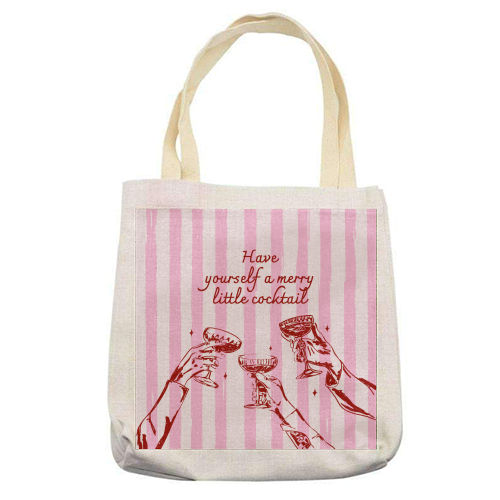 Pink Merry Little Cocktail Festive Illustration - printed canvas tote bag by EZbie