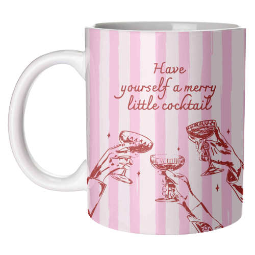 Pink Merry Little Cocktail Festive Illustration - unique mug by EZbie