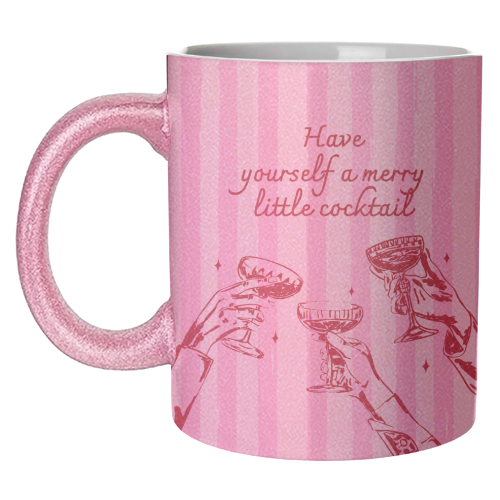Pink Merry Little Cocktail Festive Illustration - unique mug by EZbie