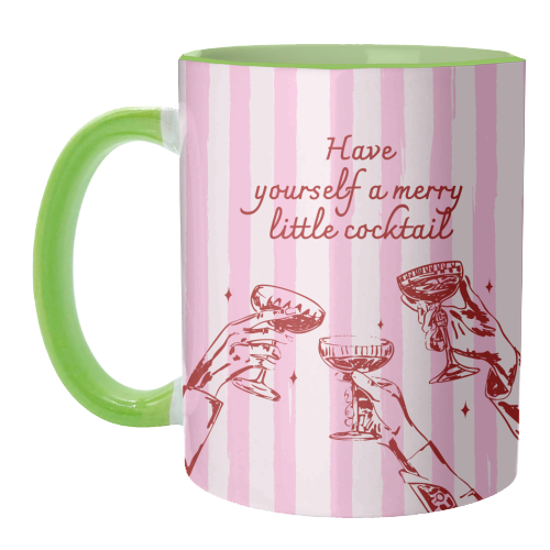 Pink Merry Little Cocktail Festive Illustration - unique mug by EZbie