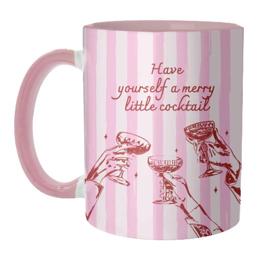 Pink Merry Little Cocktail Festive Illustration - unique mug by EZbie