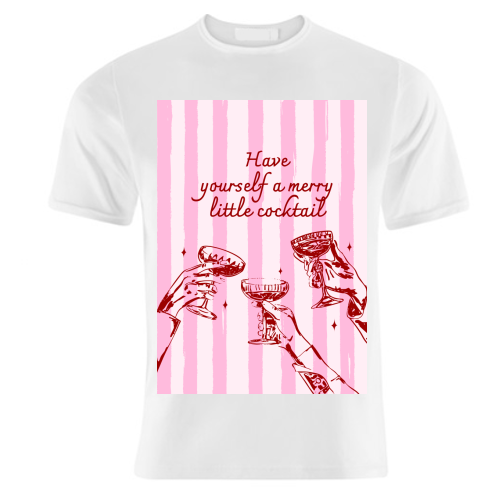 Pink Merry Little Cocktail Festive Illustration - unique t shirt by EZbie