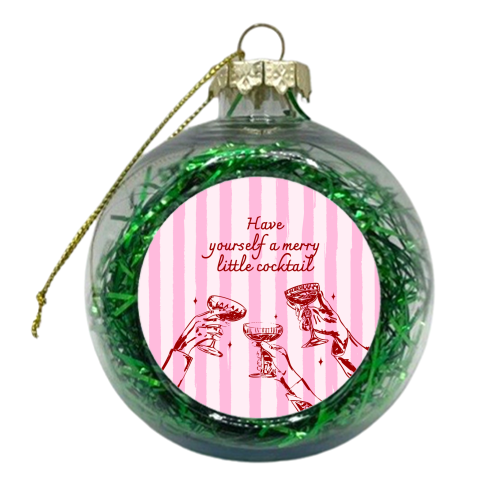 Pink Merry Little Cocktail Festive Illustration - xmas bauble by EZbie