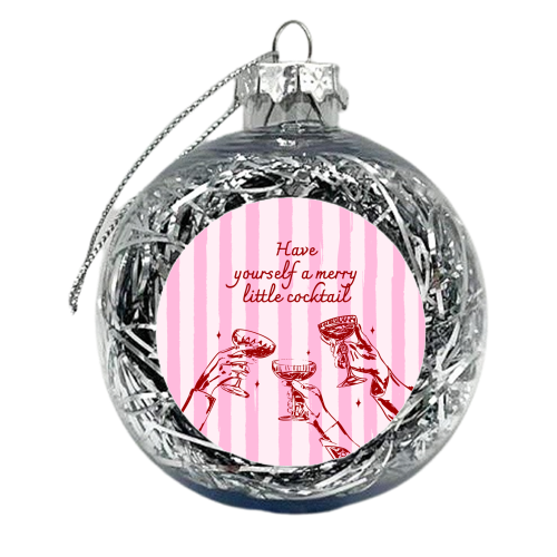 Pink Merry Little Cocktail Festive Illustration - xmas bauble by EZbie