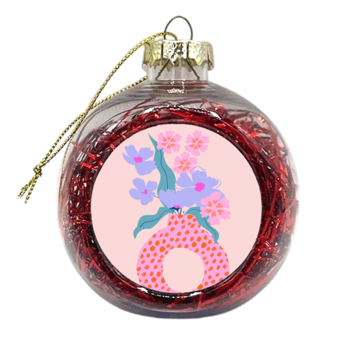 Pink & orange flowers in vase - xmas bauble by Georgia B Designs