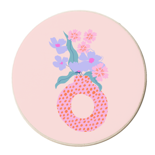 Pink & orange flowers in vase - personalised beer coaster by Georgia B Designs