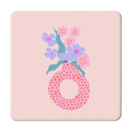 Pink & orange flowers in vase - personalised beer coaster by Georgia B Designs