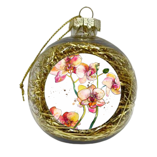 Pink Orchids - xmas bauble by Marcella Wylie
