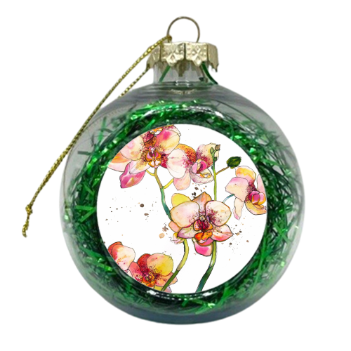 Pink Orchids - xmas bauble by Marcella Wylie