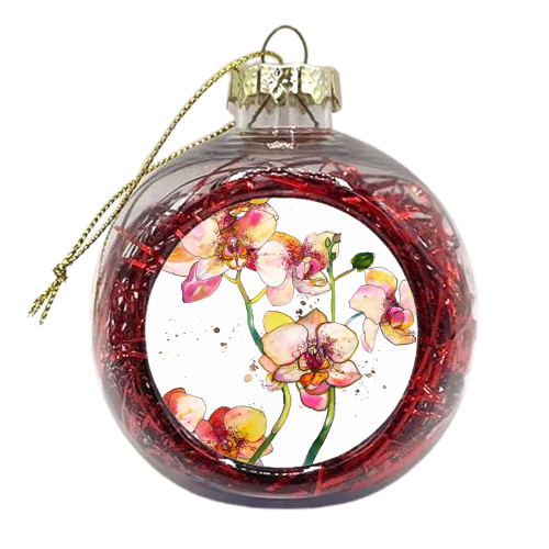 Pink Orchids - xmas bauble by Marcella Wylie