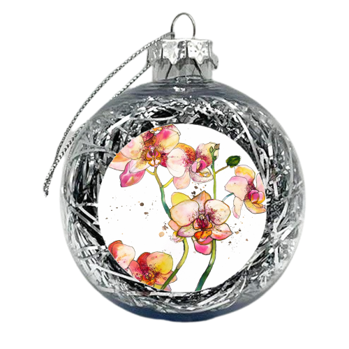 Pink Orchids - xmas bauble by Marcella Wylie