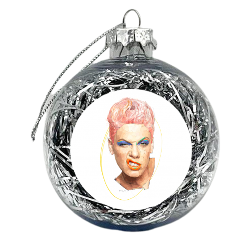 Pink P!nk - xmas bauble by Beverley Rae