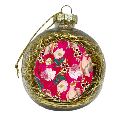 Pink Parrot and Tropical Flowers - xmas bauble by Uta Naumann