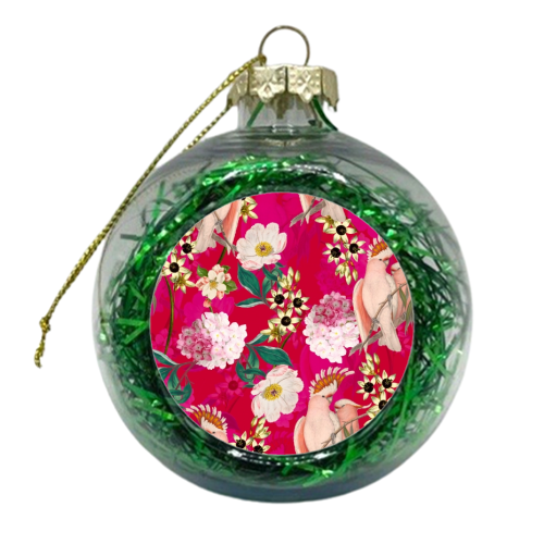 Pink Parrot and Tropical Flowers - xmas bauble by Uta Naumann
