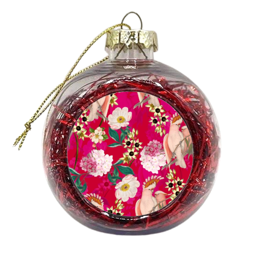 Pink Parrot and Tropical Flowers - xmas bauble by Uta Naumann