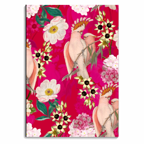 Pink Parrot and Tropical Flowers - personalised A4, A5, A6 notebook by Uta Naumann