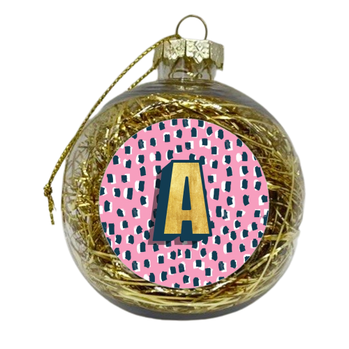 Pink Polka Dot Monogram A - xmas bauble by Nichola Cowdery