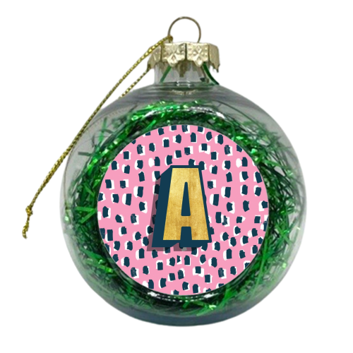 Pink Polka Dot Monogram A - xmas bauble by Nichola Cowdery