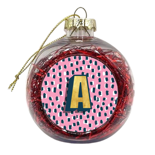 Pink Polka Dot Monogram A - xmas bauble by Nichola Cowdery
