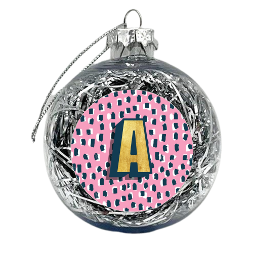 Pink Polka Dot Monogram A - xmas bauble by Nichola Cowdery