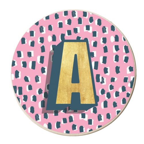 Pink Polka Dot Monogram A - personalised beer coaster by Nichola Cowdery