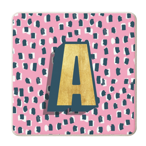 Pink Polka Dot Monogram A - personalised beer coaster by Nichola Cowdery
