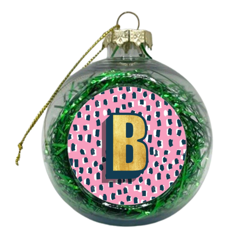 PINK POLKA DOT MONOGRAM B - xmas bauble by Nichola Cowdery
