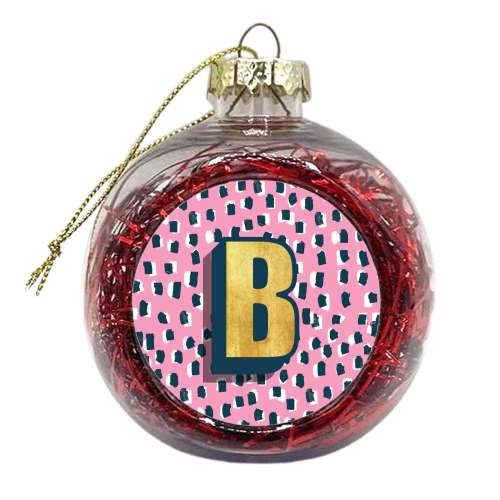 PINK POLKA DOT MONOGRAM B - xmas bauble by Nichola Cowdery