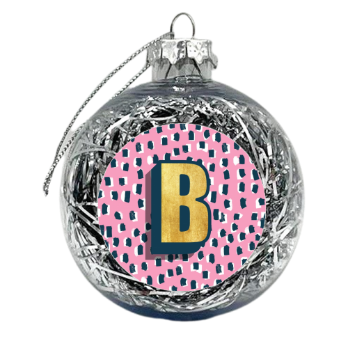 PINK POLKA DOT MONOGRAM B - xmas bauble by Nichola Cowdery
