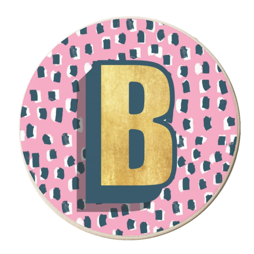 PINK POLKA DOT MONOGRAM B - personalised beer coaster by Nichola Cowdery