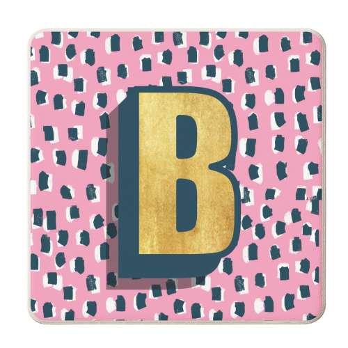 PINK POLKA DOT MONOGRAM B - personalised beer coaster by Nichola Cowdery