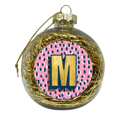 Pink Polka Dot Monogram M - xmas bauble by Nichola Cowdery