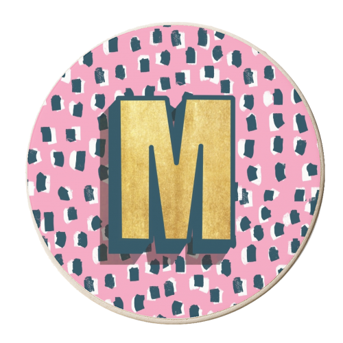 Pink Polka Dot Monogram M - personalised beer coaster by Nichola Cowdery
