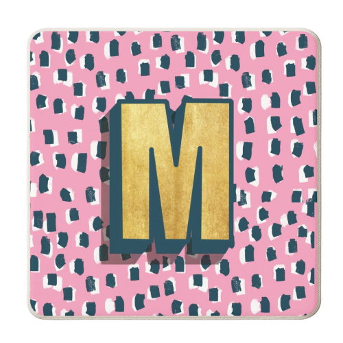 Pink Polka Dot Monogram M - personalised beer coaster by Nichola Cowdery