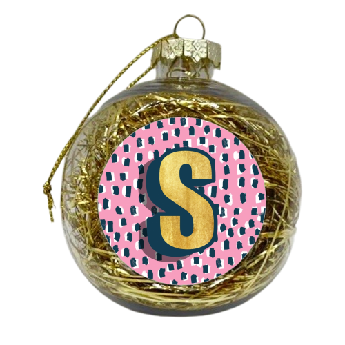 PINK POLKA DOT MONOGRAM S - xmas bauble by Nichola Cowdery