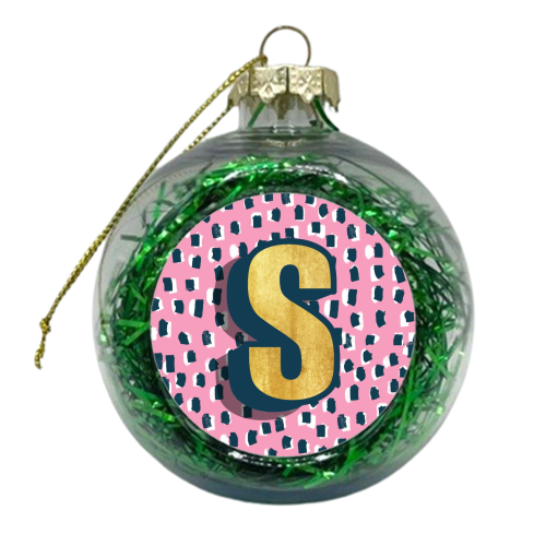 PINK POLKA DOT MONOGRAM S - xmas bauble by Nichola Cowdery