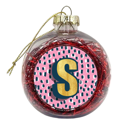 PINK POLKA DOT MONOGRAM S - xmas bauble by Nichola Cowdery